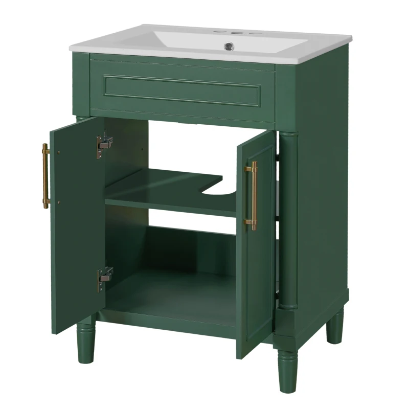 

24" Bathroom Vanity with Integrated Ceramic Sink, Bathroom Cabinet with 2 Doors, Single Sink Bathroom Vanity for Small and Me