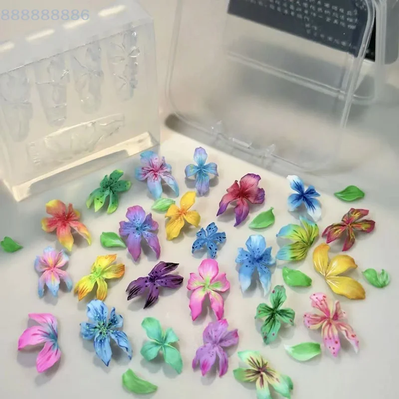 قالب أظافر على شكل زهور ثلاثية الأبعاد يمكنك صنعه بنفسك أدوات سيليكون - تصميم بتلات زهرة الكركديه هاواي قالب نحت فن الأظافر للتقليم الإبداعي