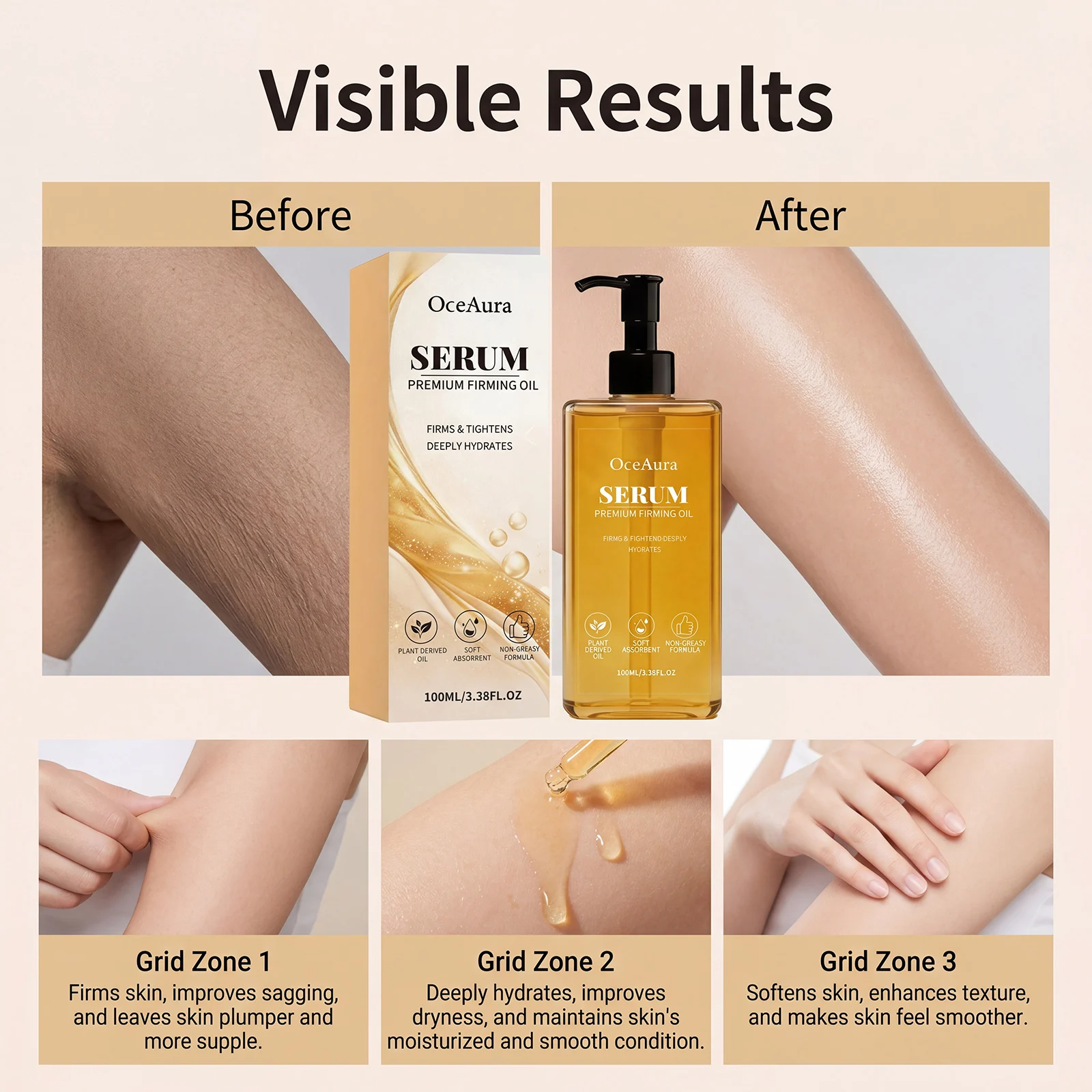 3-IN-1 Firming Nourishing Body Oil,Deep Hydration Lock in Moisture,Calming Relaxing&Night Repair,One For All Anti‑Aging Firming&Restore Skin Elasticity,Reduce Fine Lines,Improve Keratosis Pilaris&Non Greasy,Fast Absorbing,For Autumn&Winter,All Seasons