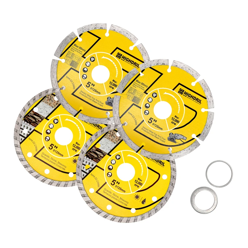 HIGHDRIL Diamond Cutting Disc Kit (Dry + Corrugated) Saw Blade 2pcs/set Dia125mm For Concrete Porcelain Granite Paver Masonry