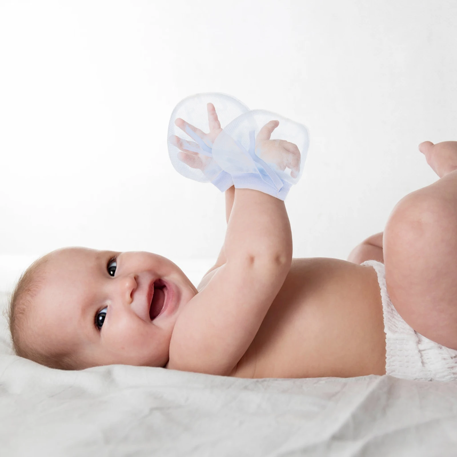 

3 Pairs Anti Scratch Baby Mittens 6-12 Months Durable Cotton No Thumb Sucking Infant Protection Gloves Breathable Mesh Safe