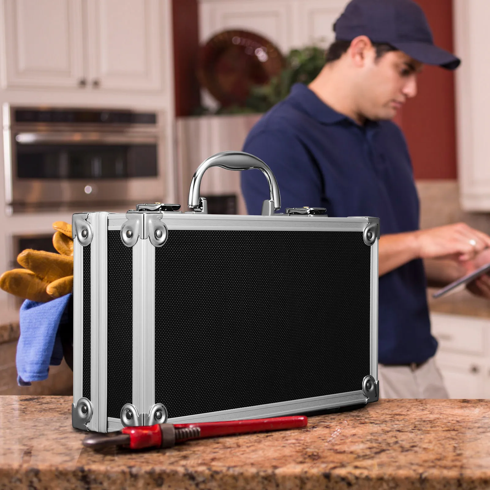 Aluminum Alloy Toolbox Black Lockable Design Portable Tool Storage Case Organizer Shockproof Impact Resistant Tool Carrying Case