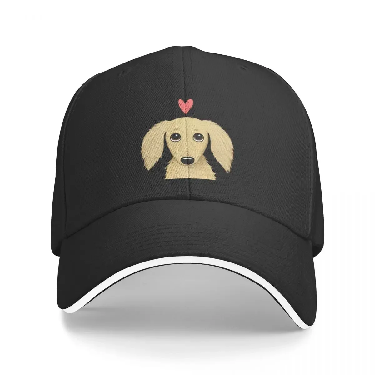 Longhaired Cream Dachshund Cartoon Dog with Heart Baseball Cap Sun Cap cute Beach Outing Men's Caps Women's