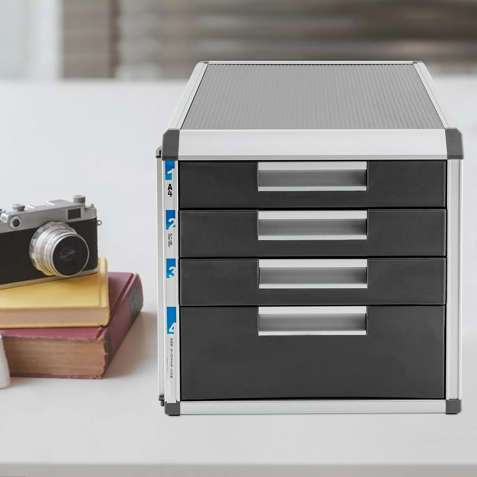 

4-слойный настольный ящик-органайзер для книг, картотеки, шкаф для хранения, алюминиевый сплав и МДФ, стильное решение для офисного хранения