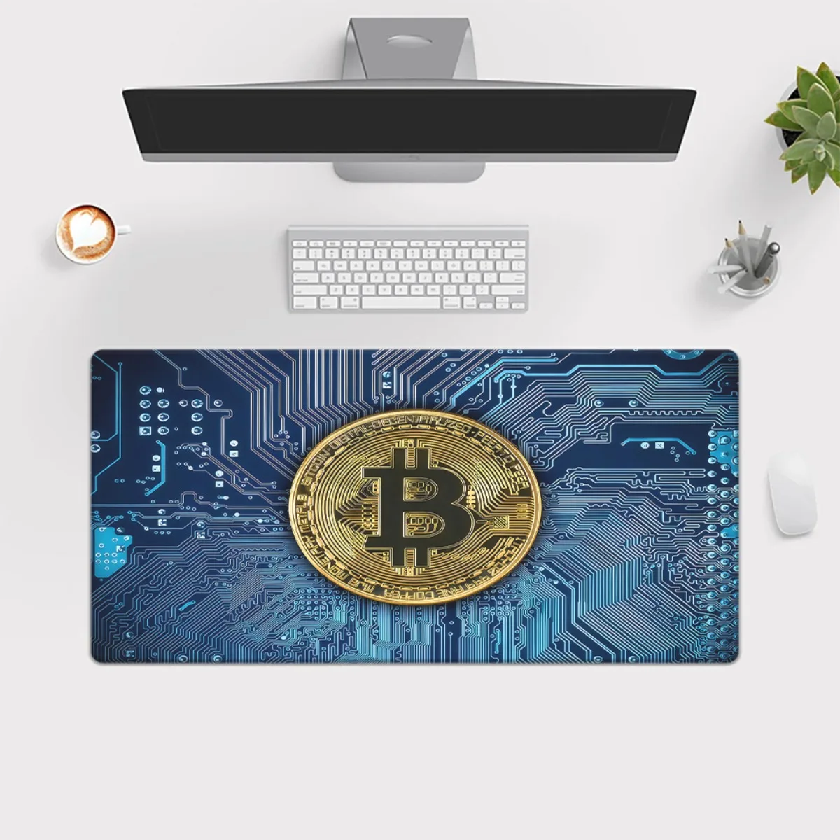 Bitcoin Crypto Circuit Board Extended Gaming Mouse Pad Desk Mat Rubber Base for PC Laptop Office