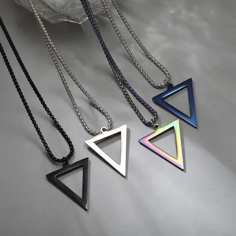 Stainless Steel Inverted Triangle Pendant Chain Power Necklace For Men Cool Simple Jewelry Accessories