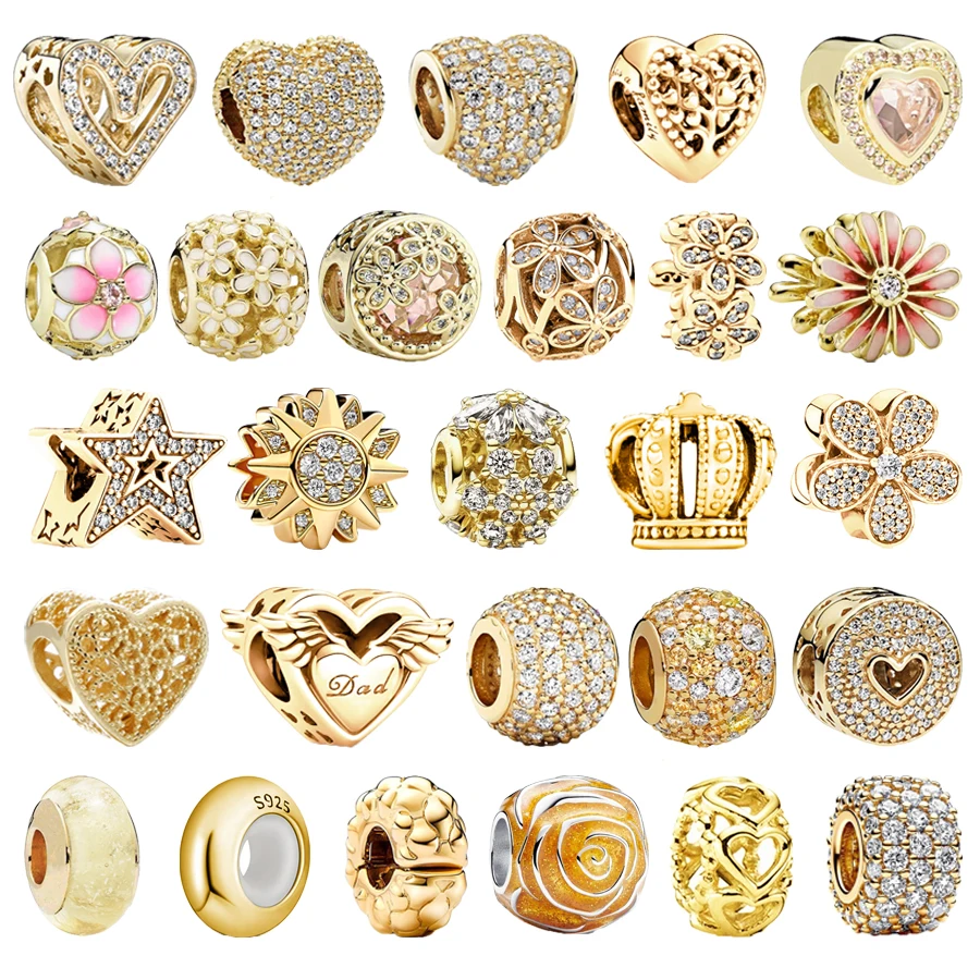 

2024 New Arrivals Fine Gold Plated Charms Beads Spacer Clip Fit Original 925 Sterling Silver Bracelet DIY Jewelry Gift For Women