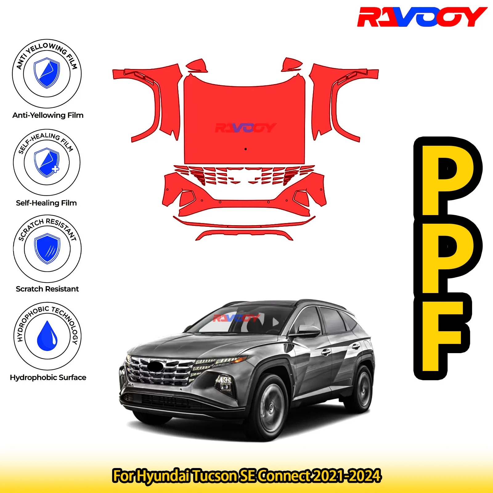 

For Hyundai Tucson SE Connect 2021-2024 Glossy Matte Black Precut front PPF Kit Paint Protection Film