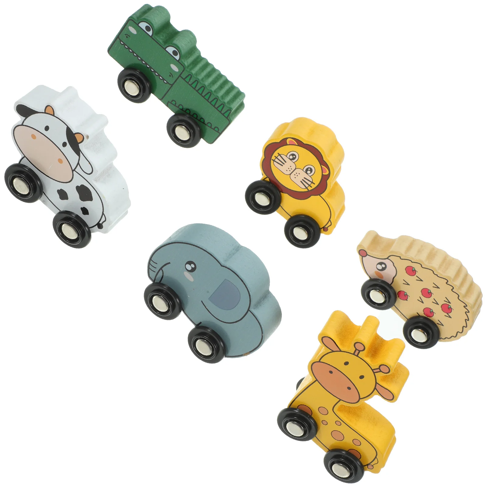 

6 Pcs Children's Wooden Car Train Animal Tray Cars Puzzle Cognition Playthings Kids Toys