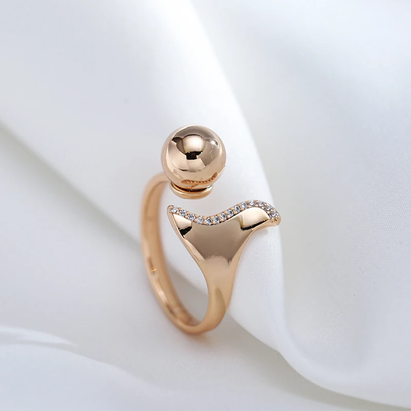 Kinel Luxury Glossy Spherical Rings 585 Rose Gold Color Fashion Modern Natural Zircon Ring Minimalist Daily Jewelry 2023 New
