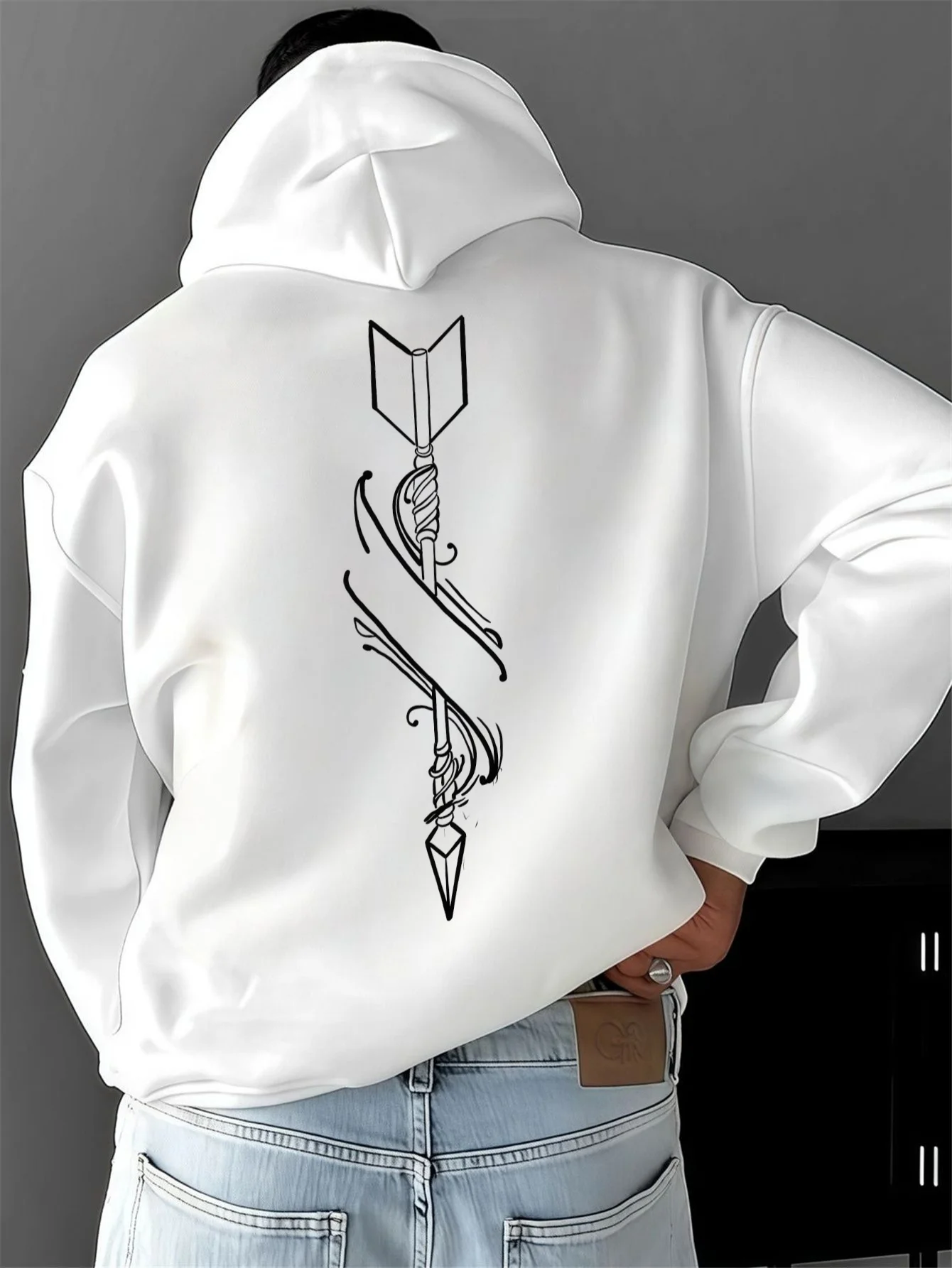 

Men'S Fashion Hoodie,Loose Fit, Printed with Bow and Arrow Design, Stylish Casual Pullover for Autumn/Winter Outdoor Wear