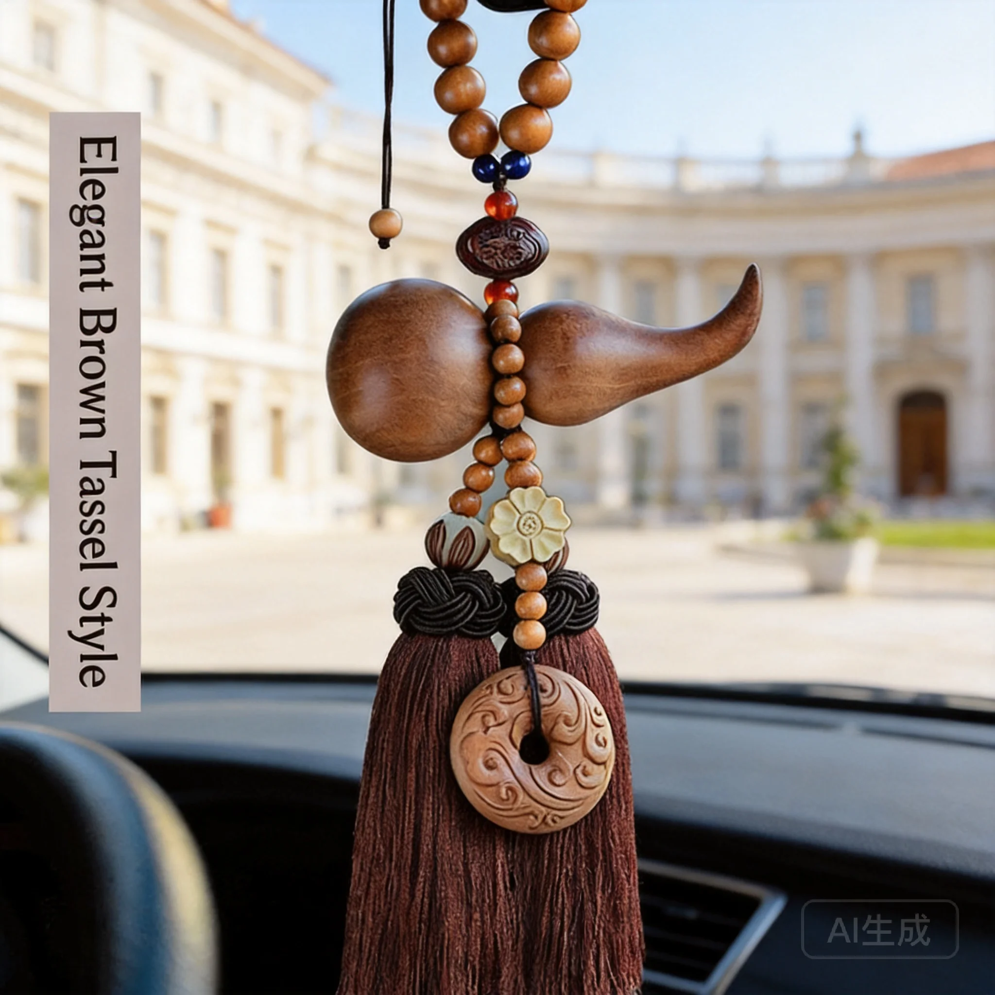 2026 Peach Wood Gourd Lotus Car Rearview Mirror Hanging Ornament Double Tassel Pendant 5cm 9cm Auto Interior Decoration Accessor