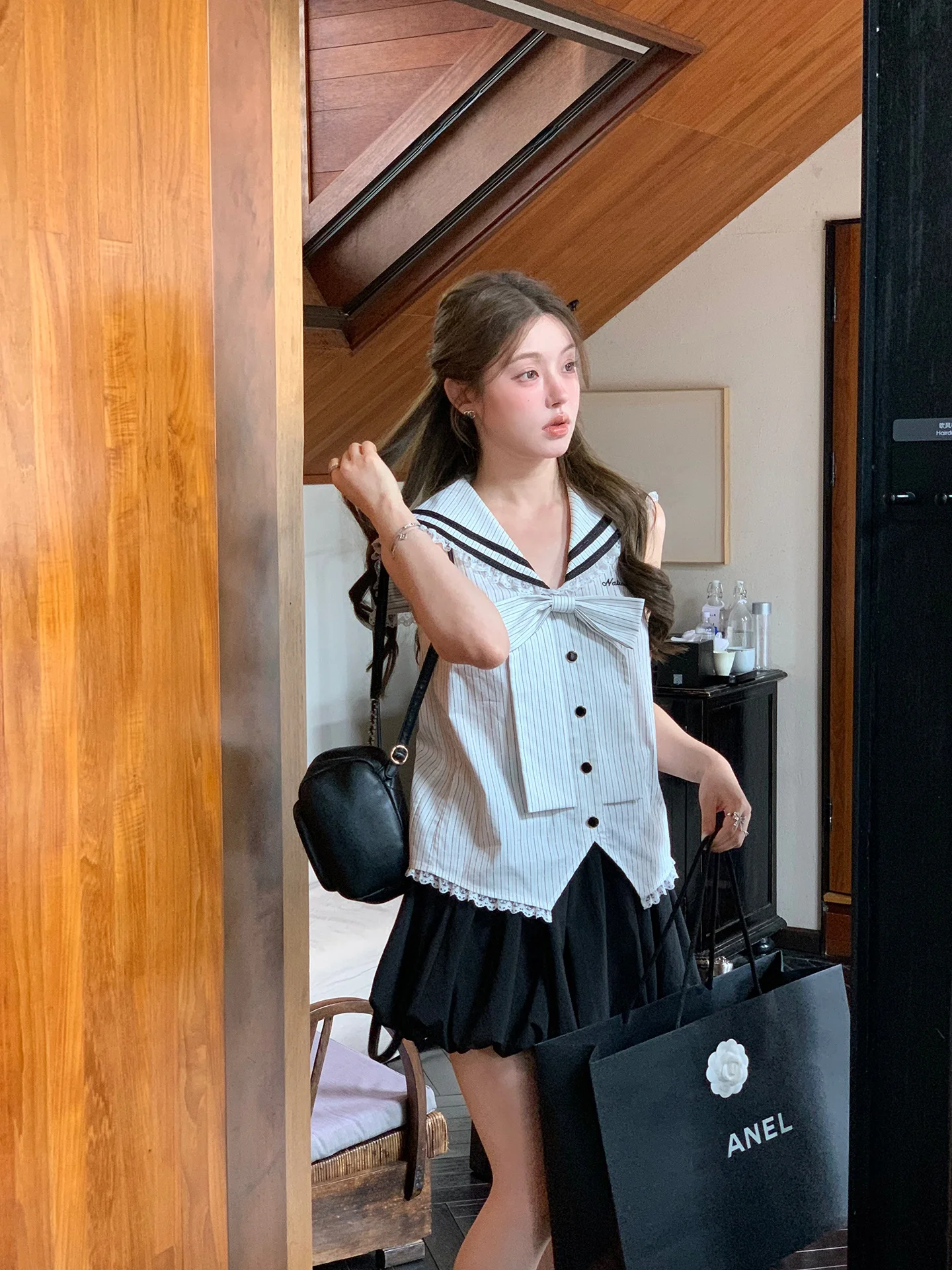 

Съемная рубашка с воротником в полоску для молодежи, в стиле колледж, темно-синяя, женская, летняя, повседневная, свободного кроя, из хлопка...