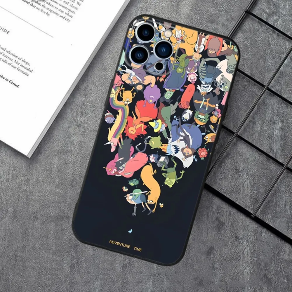 حافظة هاتف كارتون A-Adventure Time Finn لهاتف Apple iPhone 15,14,13,12,11,XS,XR,X,8,7,Pro,Max,Plus,mini غطاء أسود من السيليكون