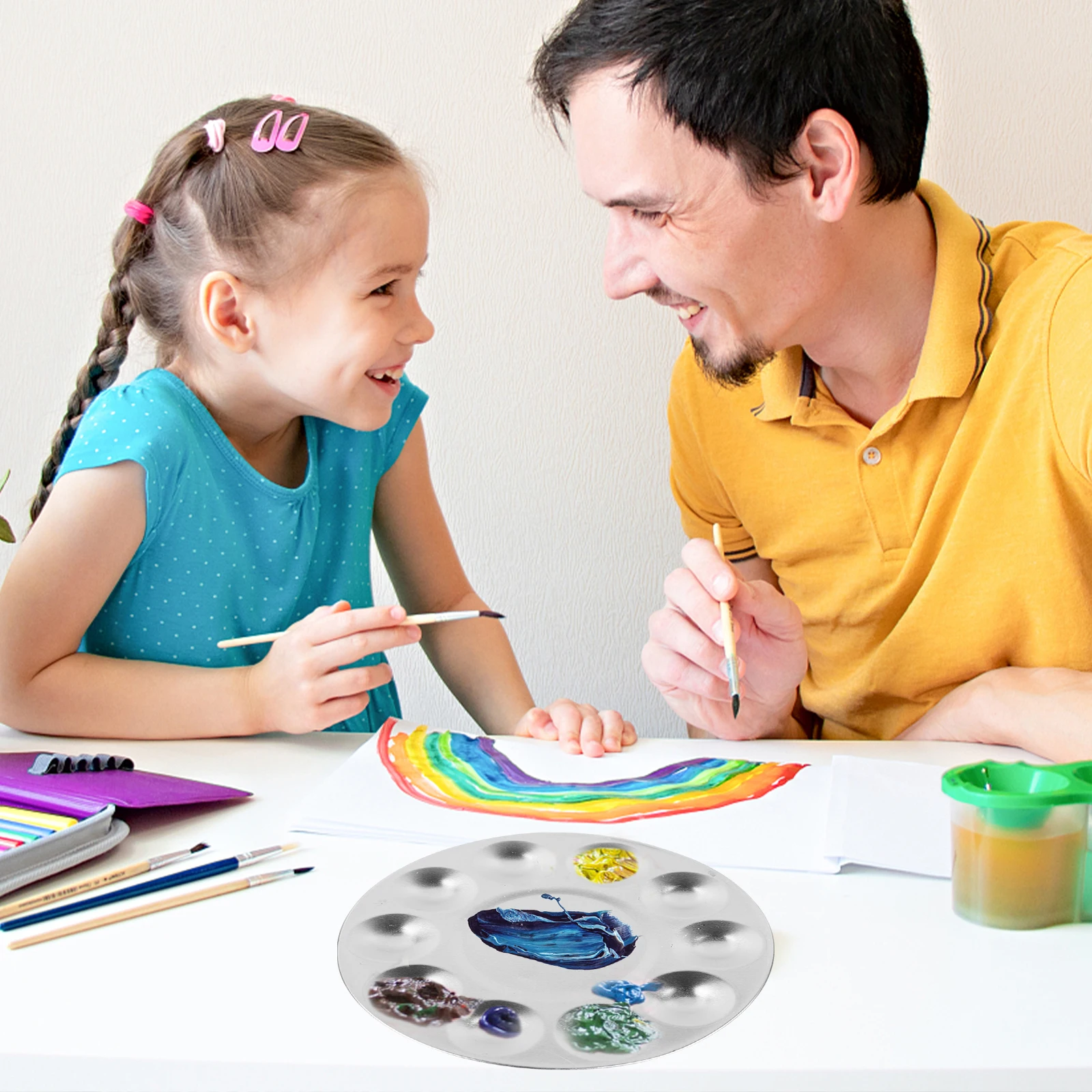 

4 Pcs Stainless Steel Paint Tray Palette for Kids Art Projects Reusable Durable Watercolor Mixing Container Round Pallet Art