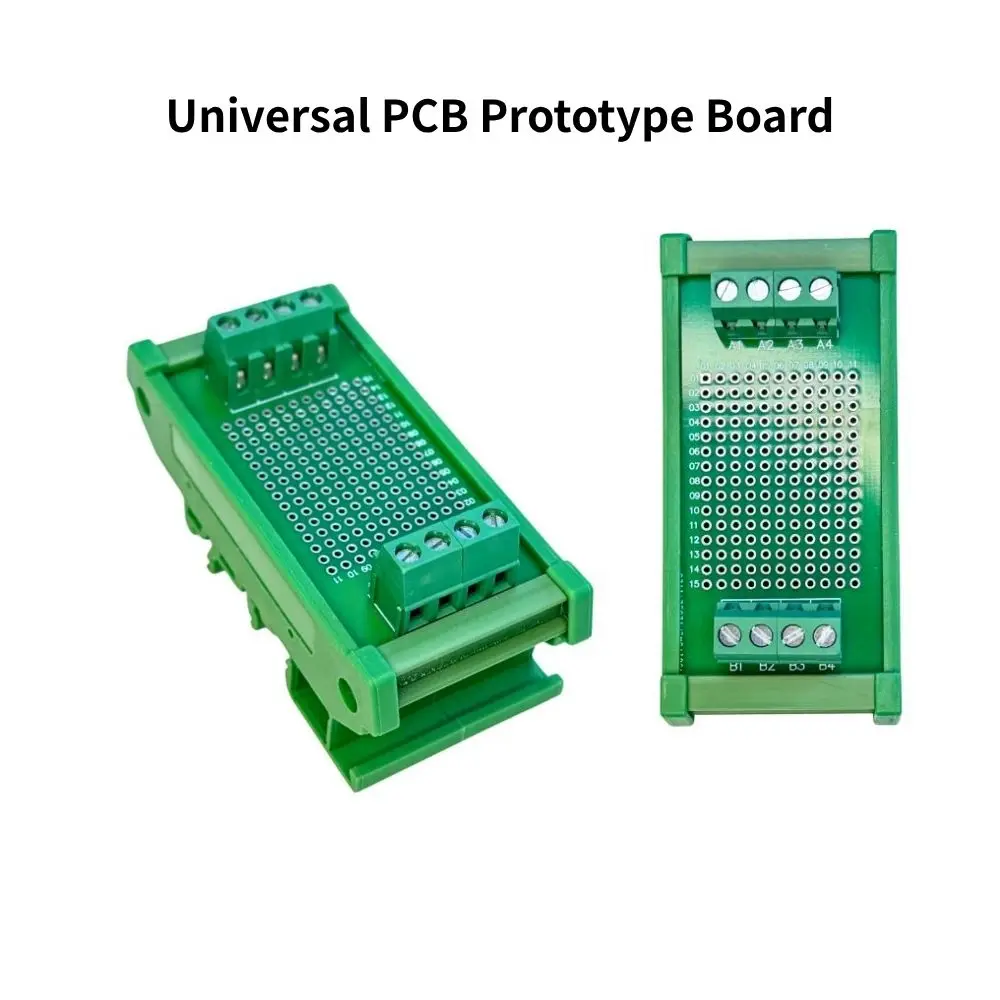 DIN Rail Mounted Universal PCB Prototype Board with Screw Terminal Blocks, Perfboard Soldering Adapter Module