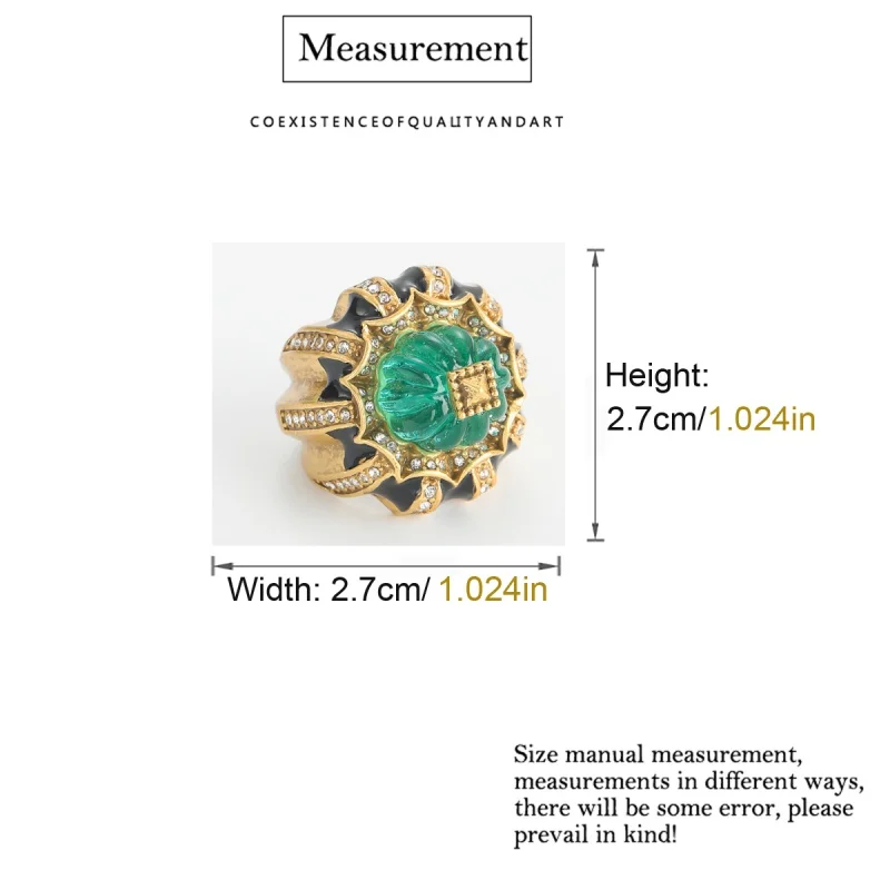 Vintage Green Pumpkin Rings Rhinestones Glass Gold Color Luxury Brands Jewelry 2025 Halloween Woman Antique Accessories 2025