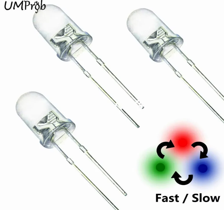 100Pcs/Lot 5mm LED Full Color Fast/Slow RGB Flash Red Green Blue Rainbow Multi Color Round  Light Emitting Diode Diy Kit