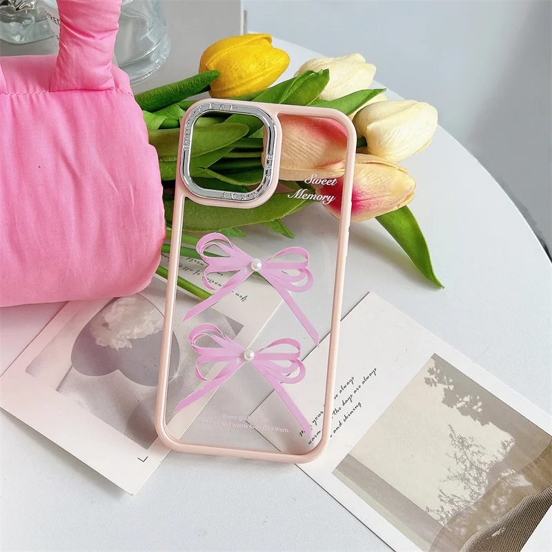 Warm ribbon bow anti-drop phone case for IPhone 15 15pro 15promax 14 14pro 14promax 13 13pro 13promax 12 12pro 12promax