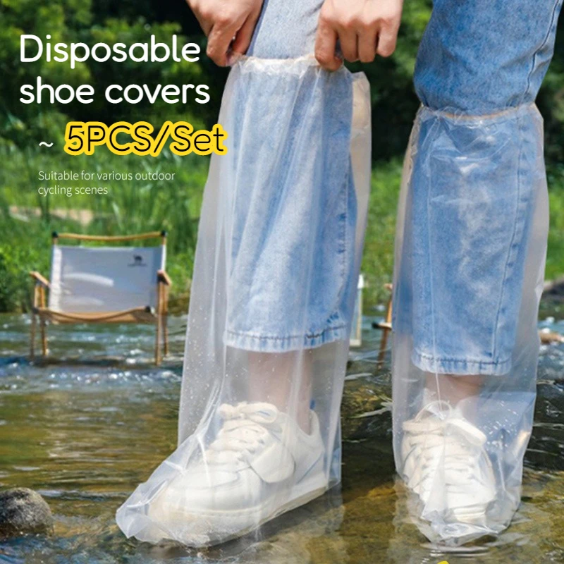

5 шт. одноразовые чехлы для обуви с прямой трубкой, водонепроницаемые и противоскользящие, прозрачные, с высокой трубкой, чехлы для дождливых дней