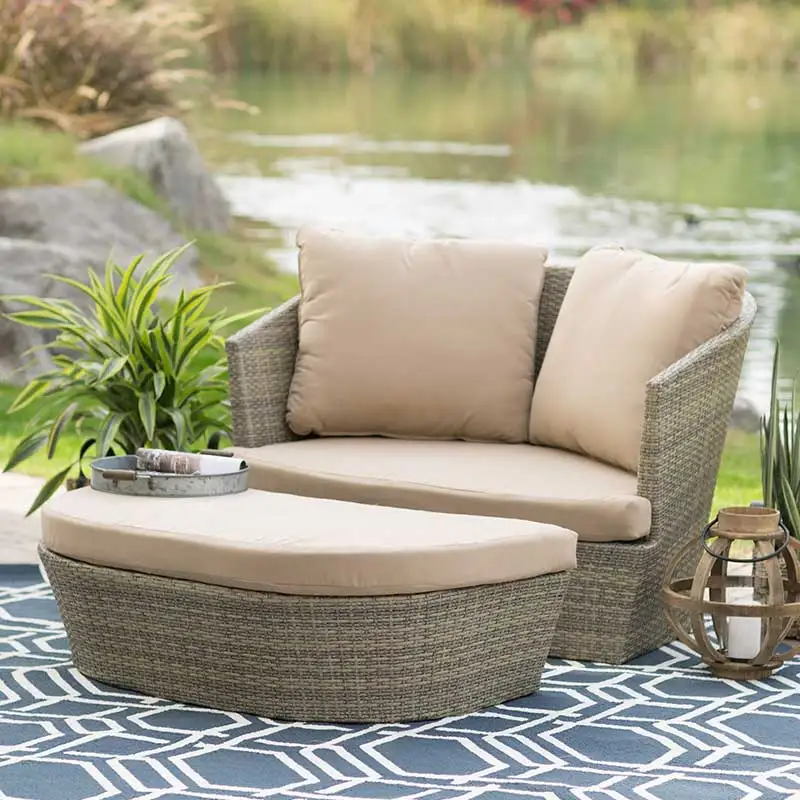Rattan sofa bed Outdoor table and chairs Patio bed Three-piece rattan round Balcony round Beach bed