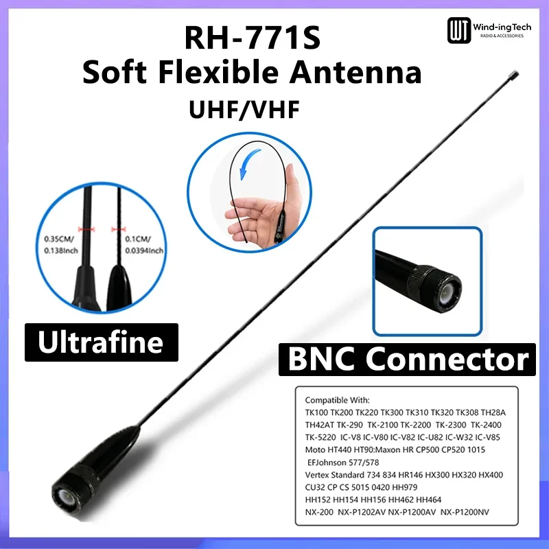 RH771S Antenna Ultrafine BNC connector Dual Band High Gain Compatible With TK100 TK200 TK220 TK300 Walkie Talkie Accessories