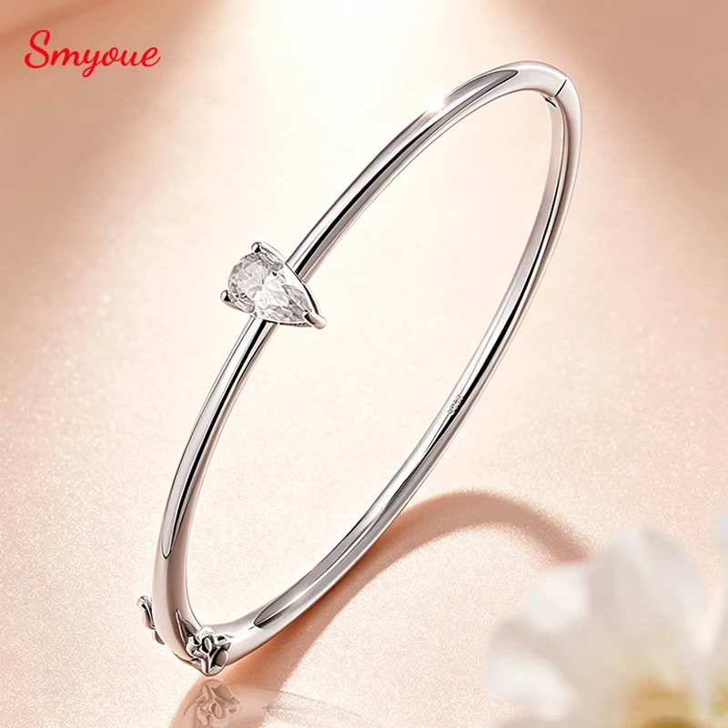Smyoue 1CT 5*8MM Pear Cut Moissanite Solitaire Bangles for Women 100% S925 Solid Silver D Color VVS1 Bridal Jewelry Bulk Order