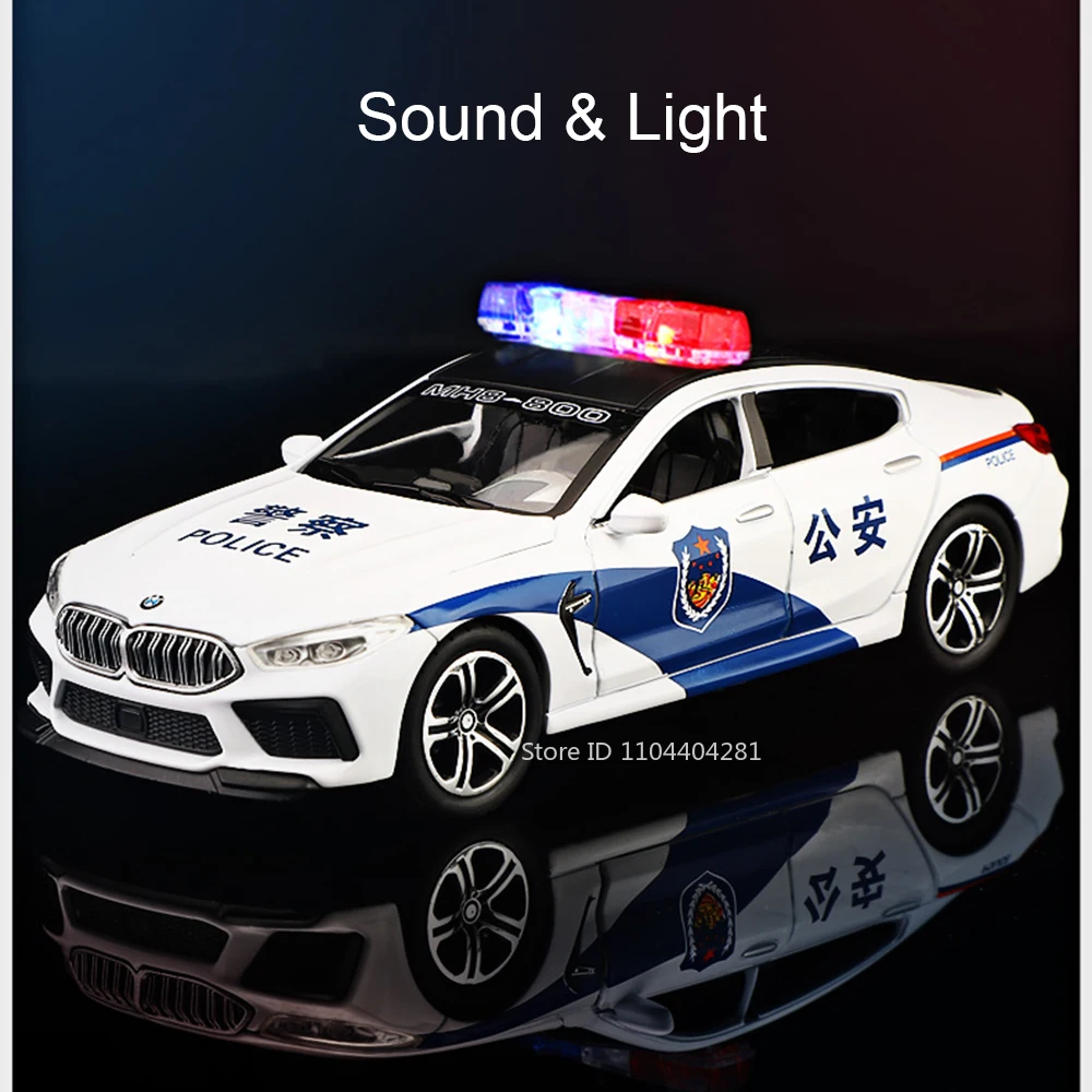 1:32 M8 M4 Alloy Police Car Diecast Model Toys 6 Doors Opened Sound Light Pull Back Miniature Vehices Favorite Collecting Models