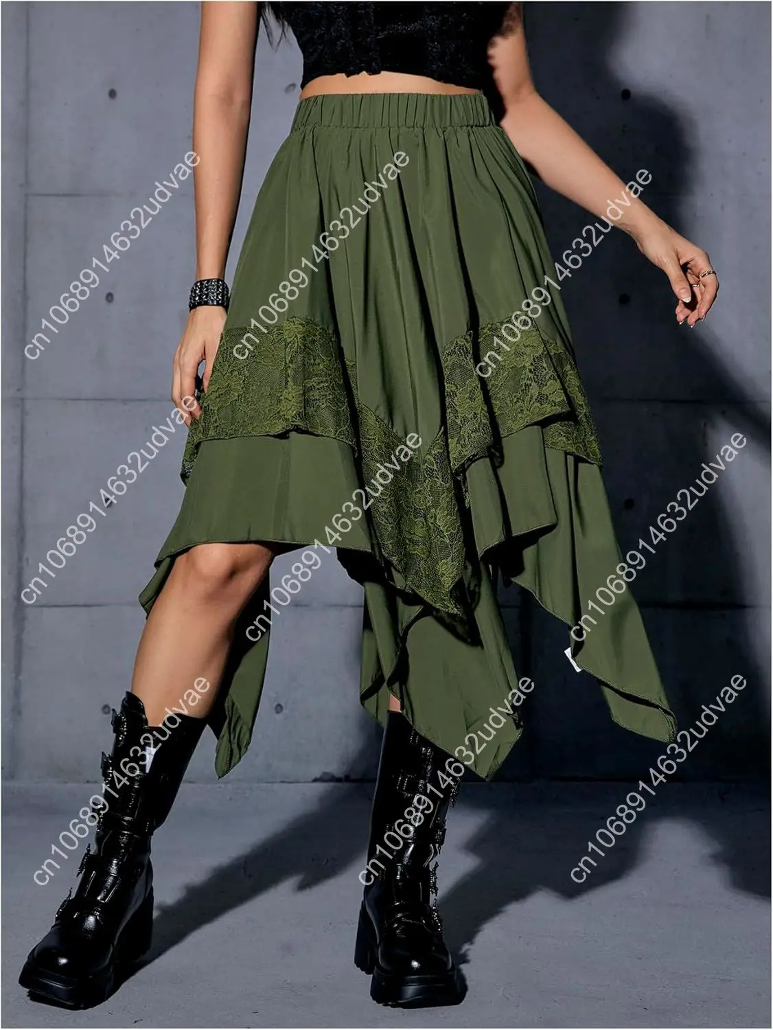 Gonna da fata fluida rinascimentale da donna Verdusa Y2k Gonne longuette asimmetriche a strati di pizzo a contrasto