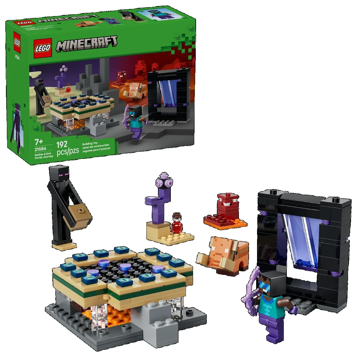 LEGO ®   Transporte Minecraft ®   Juego de Construcción Nether & End Portal Journey (21584) para Niños y Niñas de 7+ Años, Regalo de Cumpleaños, 192 Piezas