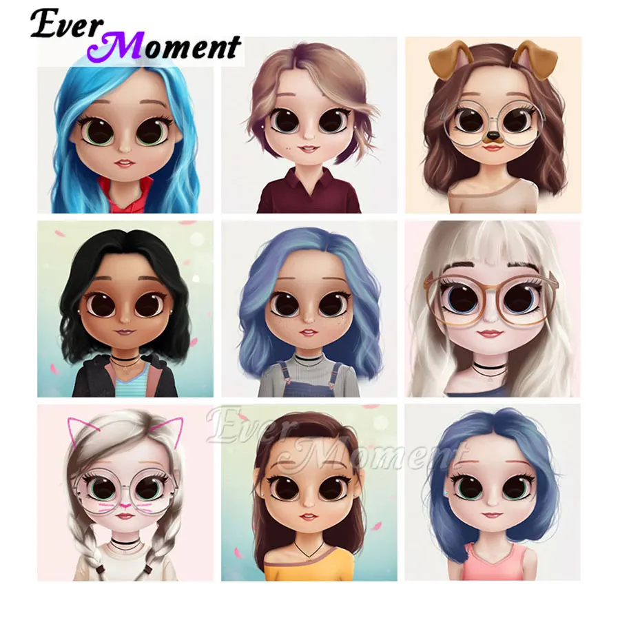 

Ever Moment Diamond Painting Cartoon Girl Full Square Round Resin Drill Decoration Handicraft Gift Paint By Diamond Kits ASF2221