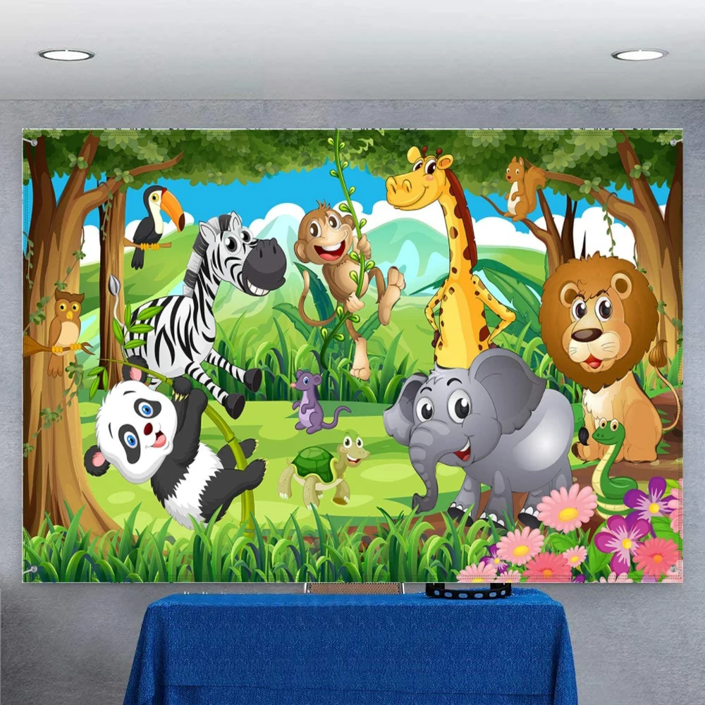 

Jungle Safari Animals Photography Backdrop Banner For Jungle Theme Party Supplies Vinyl Background Poster