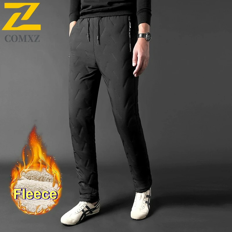 

COMXZ зимние утепленные флисовые спортивные штаны мужские спортивные теплые брюки на пуху с хлопковой подкладкой мужские повседневные водонепроницаемые термобрюки