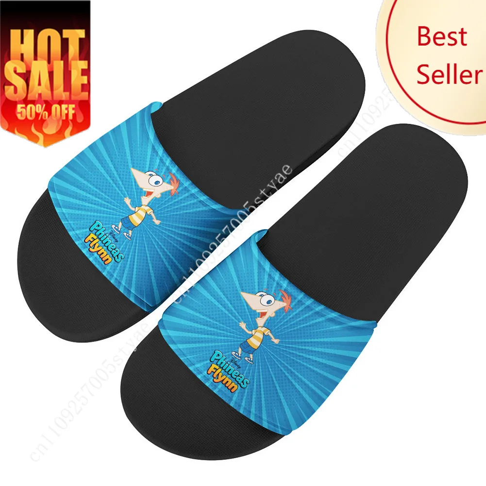 

Phineas Flynn House Slippers Disney Cartoon Movies Decoration Sandals Design Your Photo Text Logo Holiday Gifts Custom Shoes