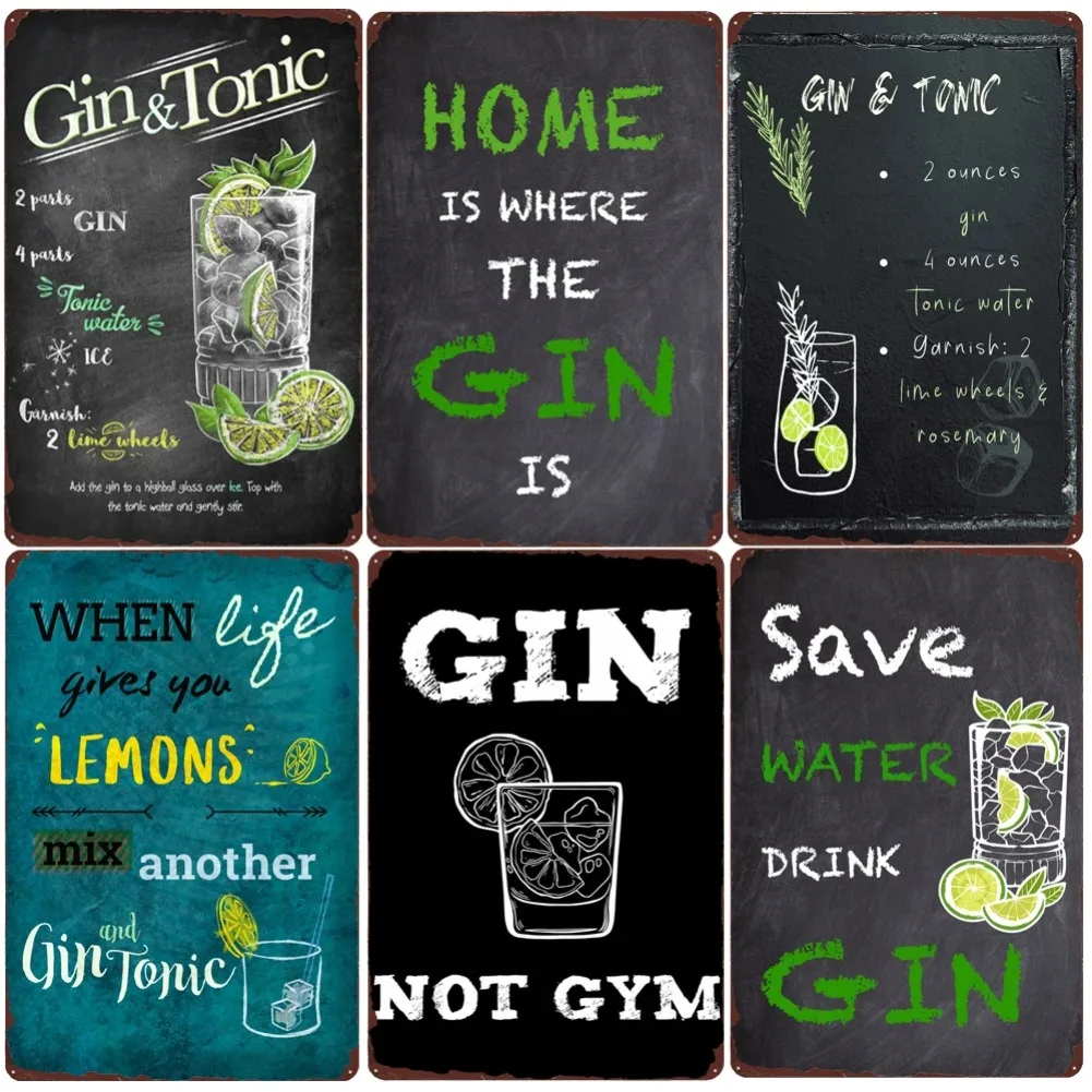 Gin Tonic Cocktail Chalkboard Funny Bar Quote Tin Sign - Vintage Durable Metal Plaque Wall Decor, Home Office Bar Man Cave Wall