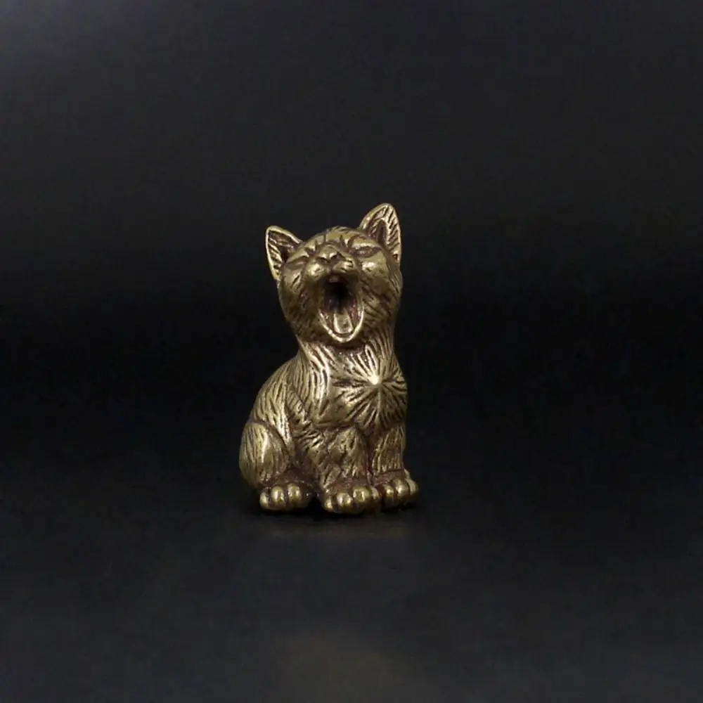 

Miniatures Brass Small Cat Metal Statue Cute Retro Animal Figurines Exquisite Simulated Model Sculpture Office
