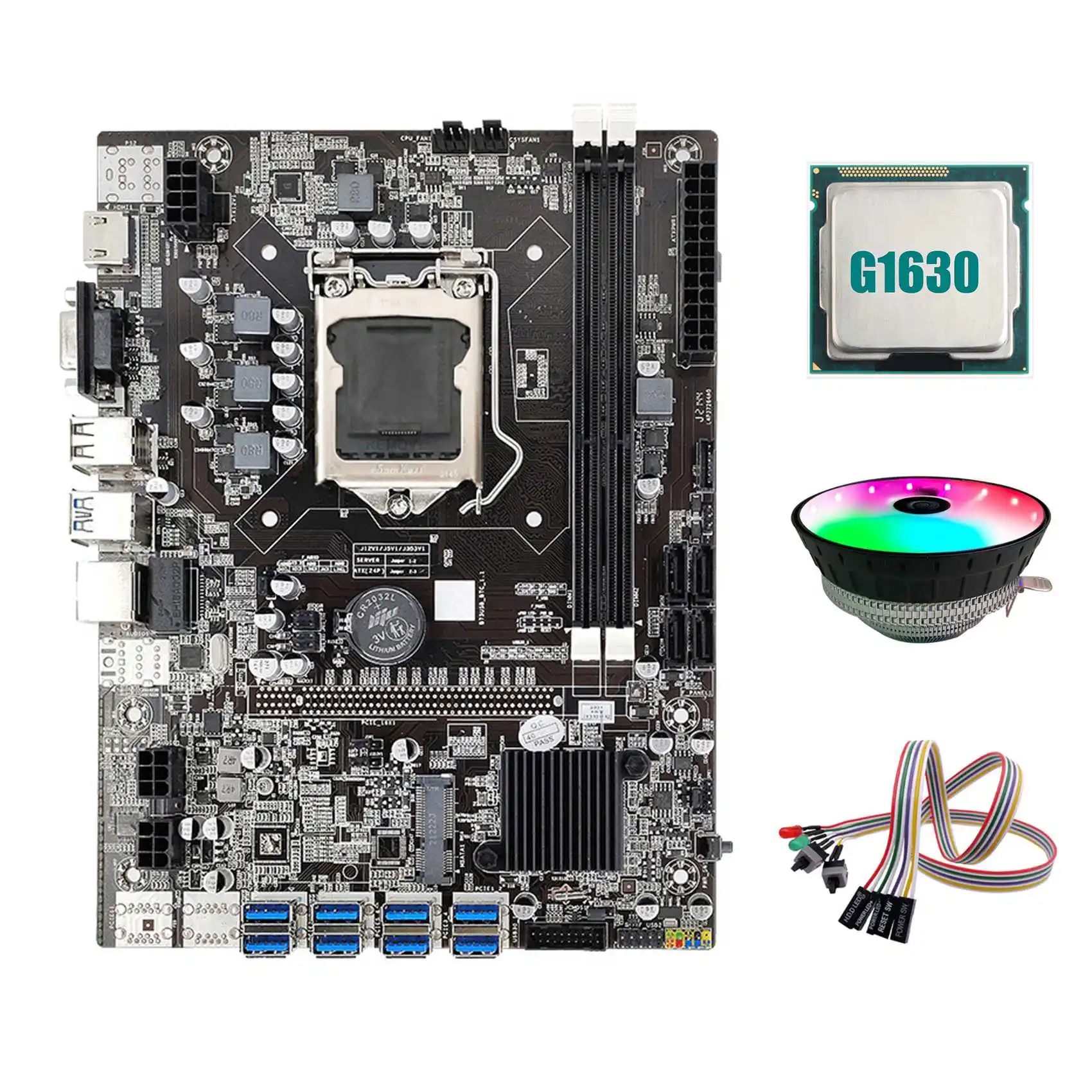 

B75 ETH Mining Motherboard 8XPCIE to USB+G1630 CPU+Dual Switch Cable with Light+RGB Fan LGA1155 B75 Miner Motherboard