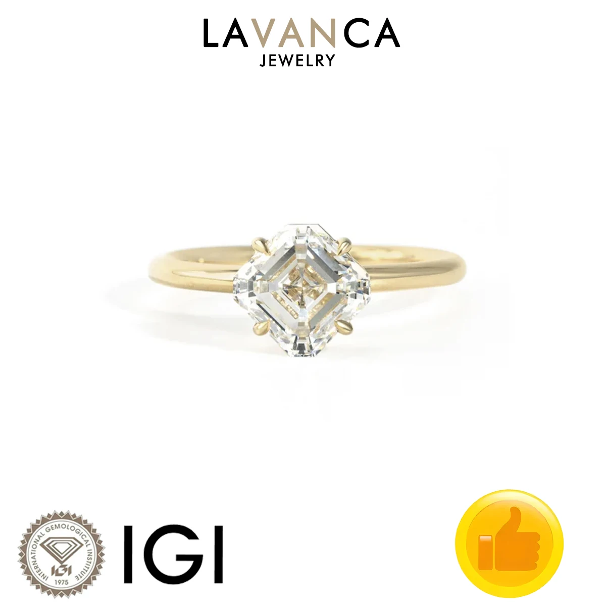 Asscher Cut Lab Created Diamond Ring IGI Certified Solitaire Style Lab Diamond Ring 9K/14K/18K Solid Gold Engagement Ring