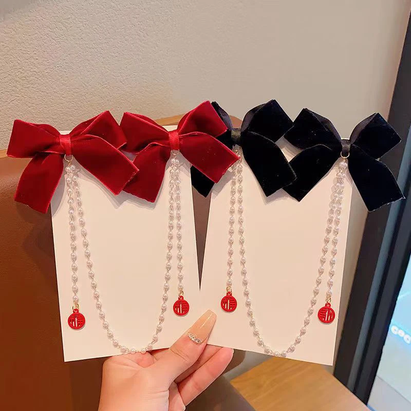 

1PC ChildrenElegant Vintage Bow Pearl Tassel Chain Hairpins Sweet Headband Hair Clips Fashion Hair Accessories
