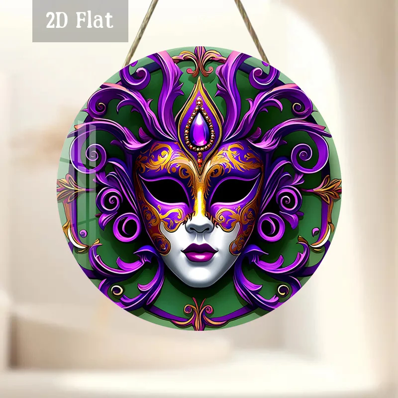 2D Flat, 1pc Mardi Gras Wood Panel Wall Art - Retro Round Purple & Golden Suitable for Home, Cafe, Garage Decor, Frameless 2D Fl
