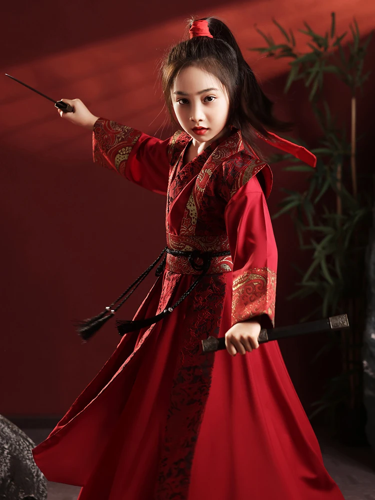 Hanfu anak perempuan, kostum Mulan Anak perempuan gaya hanfu, kostum ikan terbang, kostum Cos, kostum pertunjukan