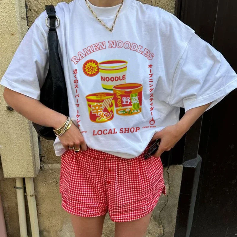 

Women Oversized Kawaii Japanese Remen Noodle T-Shirt Grunge Y2k Aesthetic Tops Cute Foodie Tee Shirt Unisex Streetwear Clothing
