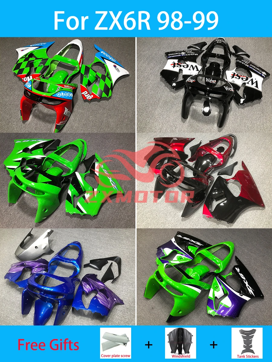 ZX6R 98 99 Fairings for Kawasaki ZX 6R 636 1998 1999 Good Quality ABS Cowling Plastic Bodywork Kit Motorcycle Fairing