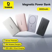 Baseus-Banco de energía magnético de 5000mAh, 15W, inalámbrico, 20W, carga por cable, tamaño de tarjeta delgada, portátil, para iPhone 17, Samsung