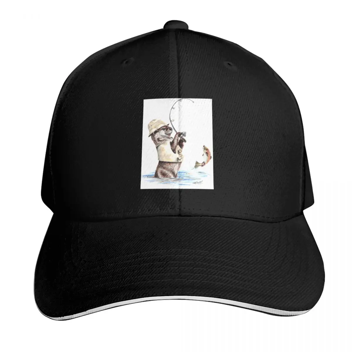 Nature's Fisherman - otter trout fishing Baseball Cap Cotton Twill Breathable Contrast Two Tone Brim Snapback Flat Bill