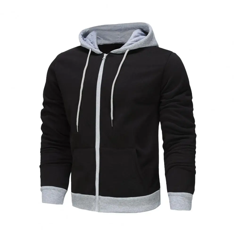 Men Urban Style Hoodie Men Hooded Jacket Men's Fall Winter Hoodie Sport Jacket with Drawstring Closure Elastic Cuff Solid Color