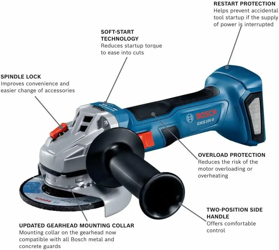 GWS18V-8N 18V Brushless 4-1/2 In. Angle Grinder with Slide Switch (Bare Tool)