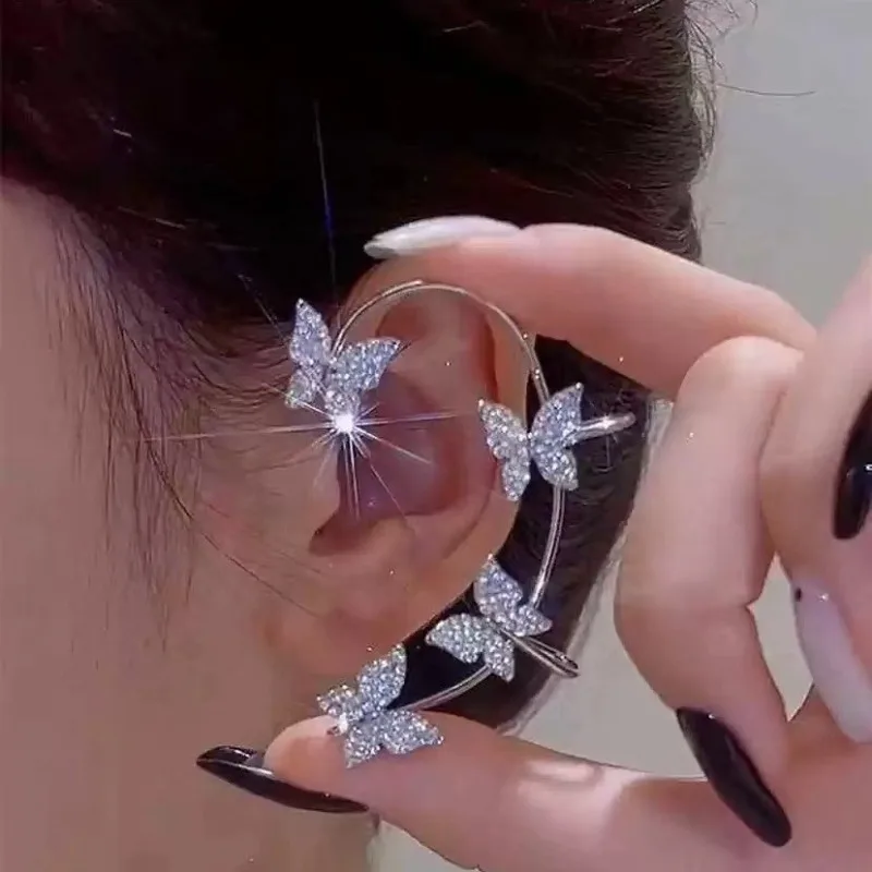 Cross Border Hot Sale Diamond Butterfly Ear Cuff for Women, Trendy Hoop Earrings Style, Daily Party Evening Gift Wedding Cute