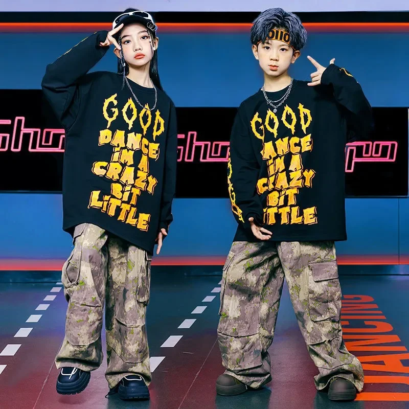 Children's Hip-hop Stage Clothes, Boys' Sportswear, Skateboard Clothes, Camouflage Rehearsal Pants, 9-16 Years Old