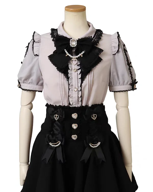 Japanese Mine Style Mass-produced Liz Lolita Shirt Bow Chain Heart Pendant Single-breasted Sweet Cute Versatile Blouse Top Women